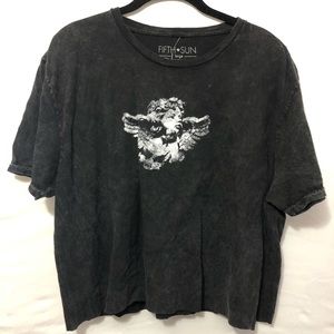 NWT Fifth Sun distressed cherub angel crop tee top